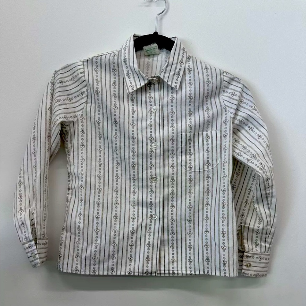 Vintage Girl Scout Brownie Uniform Shirt Girls 8 Long Sleeve Collar Button Front